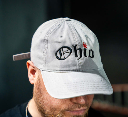 Scarlet and Grey Ohio Dad Hat Grey